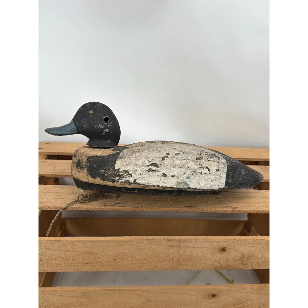 Antique Wooden Blue Bill Drake Decoy Hand Carved Primitive Folk Art Rustic Decor